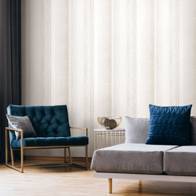 Galerie Adonea Poseidon Antique White Metallic Stripe Smooth Wallpaper Roll