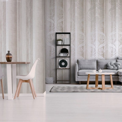 Galerie Adonea Poseidon Stone Grey Metallic Stripe Smooth Wallpaper Roll