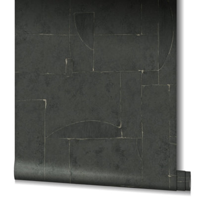 Galerie Air Collection Black Metallic Graphical Effect Textured Wallpaper Roll