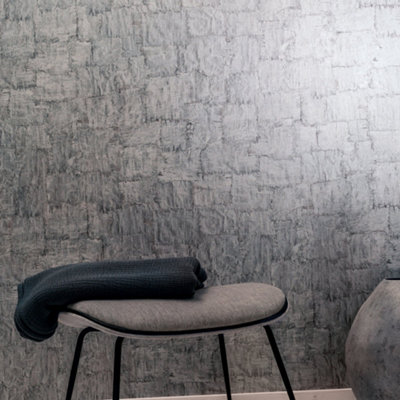 Galerie Air Collection Grey Torn Bark Sheen Textured  Wallpaper Roll