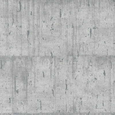 Galerie Air Collection Silver Metallic Aged Concrete Textured Wallpaper Roll