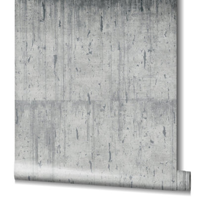Galerie Air Collection Silver Metallic Aged Concrete Textured Wallpaper Roll