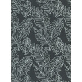 Galerie Amazonia Black Silver Quill Smooth Wallpaper