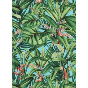 Galerie Amazonia Blue Green Tropical Print Smooth Wallpaper