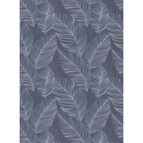 Galerie Amazonia Blue Silver Quill Smooth Wallpaper