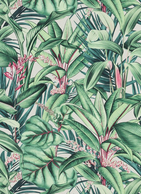 Galerie Amazonia Green Pink Tropical Print Smooth Wallpaper | DIY at B&Q