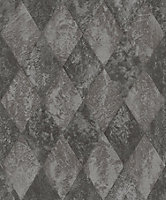 Galerie Ambiance Black Silver Harlequin Texture Embossed Wallpaper