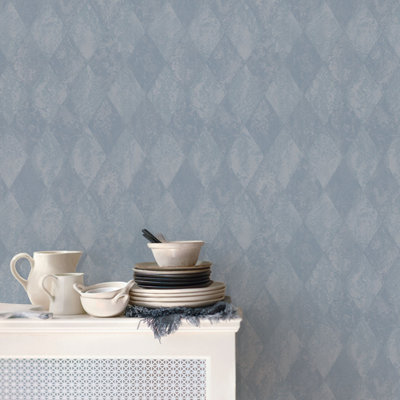 Galerie Ambiance Blue Harlequin Texture Embossed Wallpaper