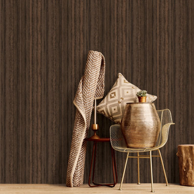 Galerie Ambiance Brown Copper Nomed Stripe Embossed Wallpaper