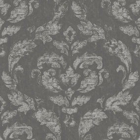 Galerie Ambiance Charcoal Silver In Lay Embossed Wallpaper