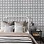 Galerie Ambiance Charcoal Silver Metallic Tile Embossed Wallpaper