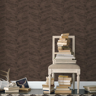 Galerie Ambiance Copper Chocolate Chevron Embossed Wallpaper