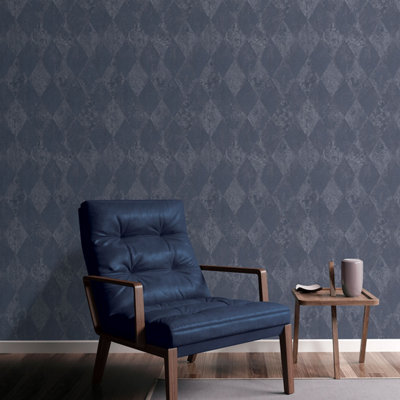 Galerie Ambiance Navy Blue Harlequin Texture Embossed Wallpaper