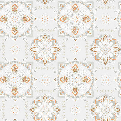 Galerie Anthologie grey orange white tile effect smooth wallpaper