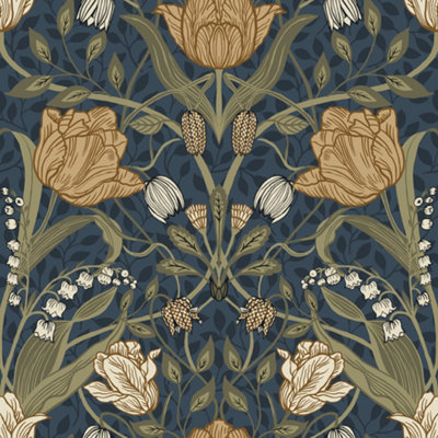 Galerie Apelviken 2 Blue Ochre Floral Woodland Smooth Wallpaper