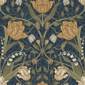 Galerie Apelviken 2 Blue Ochre Floral Woodland Smooth Wallpaper