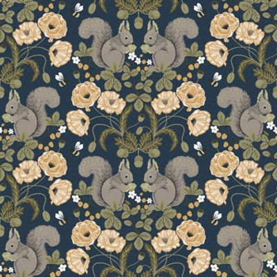 Galerie Apelviken 2 Dark Blue Floral Woodland Smooth Wallpaper