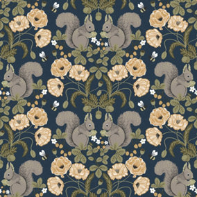 Galerie Apelviken 2 Dark Blue Floral Woodland Smooth Wallpaper