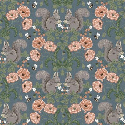 Galerie Apelviken 2 Mid Blue Floral Woodland Smooth Wallpaper