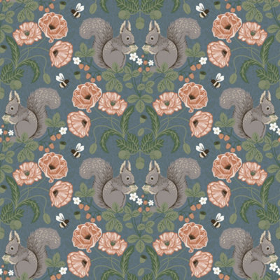 Galerie Apelviken 2 Mid Blue Floral Woodland Smooth Wallpaper