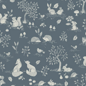 Galerie Apelviken 2 Mid Blue Floral Woodland Smooth Wallpaper