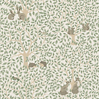 Galerie Apelviken 2 Off White Green Floral Woodland Smooth Wallpaper