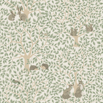 Galerie Apelviken 2 Off White Green Floral Woodland Smooth Wallpaper