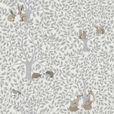 Galerie Apelviken 2 Off White Grey Floral Woodland Smooth Wallpaper