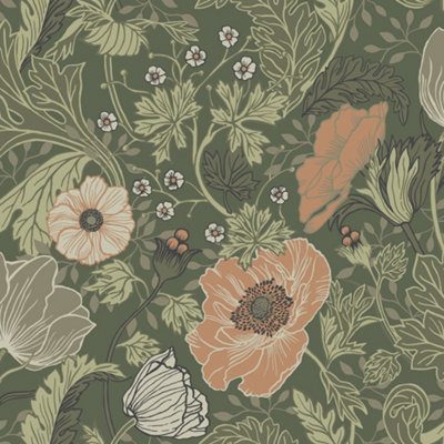 Galerie Apelviken 2 Orange Green Floral Woodland Smooth Wallpaper