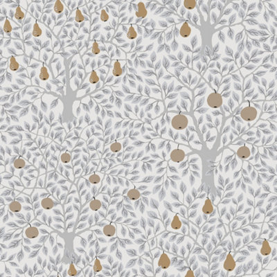 Galerie Apelviken 2 White Grey Gold Apples & Pears Smooth Wallpaper