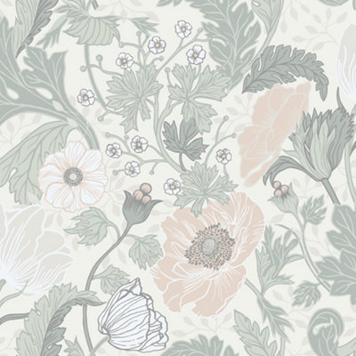 Galerie Apelviken 2 White Lightgreen Anemone Smooth Wallpaper