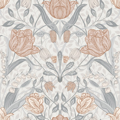 Galerie Apelviken Blue Beige Grey Brown Tulip Trail Smooth Wallpaper