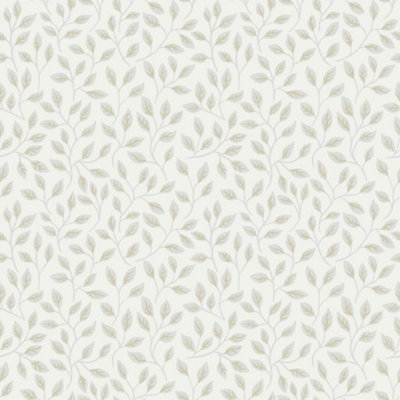 Galerie Apelviken Cream Silver Grey Leaf Trail Smooth Wallpaper DIY