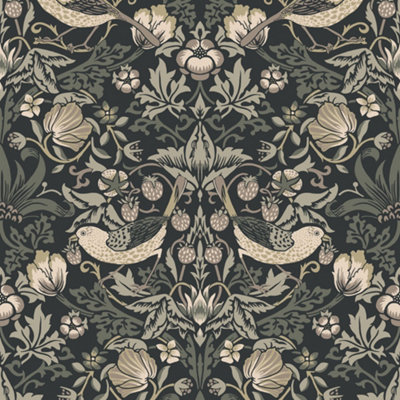 Galerie Arts and Crafts Black Patterned Wallpaper