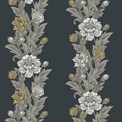 Galerie Arts and Crafts Black Patterned Wallpaper