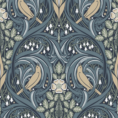 Galerie Arts and Crafts Blue Patterned Wallpaper