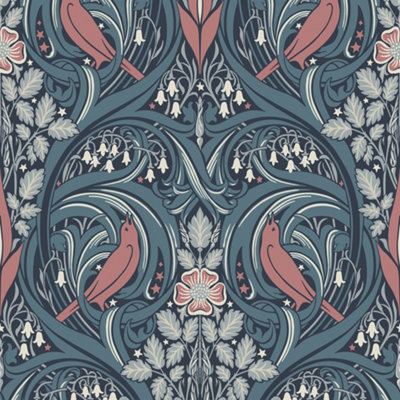 Galerie Arts and Crafts Blue Patterned Wallpaper