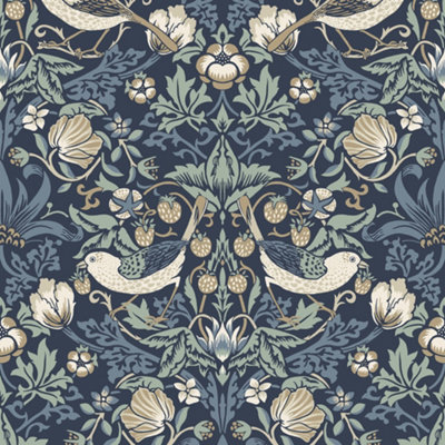 Galerie Arts and Crafts Blue Patterned Wallpaper