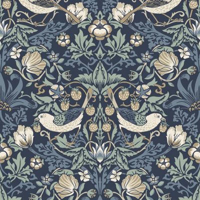 Galerie Arts and Crafts Blue Patterned Wallpaper DIY at B&Q