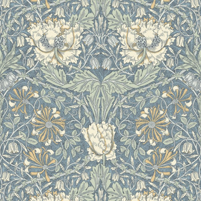 Galerie Arts and Crafts Blue Patterned Wallpaper DIY at B&Q