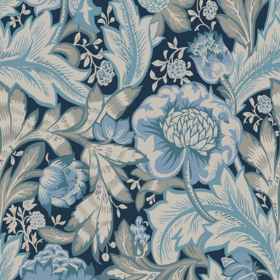 Galerie Arts and Crafts Blue Patterned Wallpaper DIY at B&Q