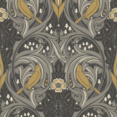 Galerie Arts and Crafts Grey Patterned Wallpaper DIY at B&Q