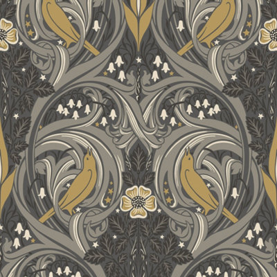 Galerie Arts and Crafts Grey Patterned Wallpaper