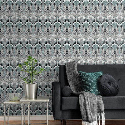 Galerie Arts and Crafts Grey Patterned Wallpaper