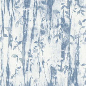 Galerie Atmosphere Blue Batik Leaves Smooth Wallpaper