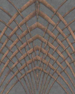 Galerie Avalon Anthracite Copper Art Deco Embossed Wallpaper