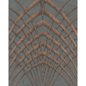 Galerie Avalon Anthracite Copper Art Deco Embossed Wallpaper