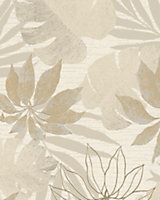 Galerie Avalon Beige Tropical Leaves Embossed Wallpaper
