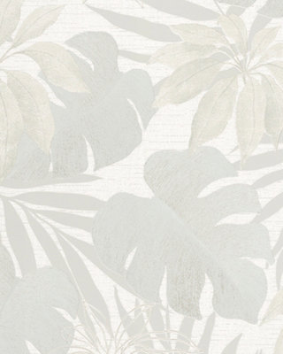 Galerie Avalon Grey Beige Tropical Leaves Embossed Wallpaper