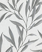 Galerie Avalon Grey Large Leaf Trail Embossed Wallpaper